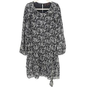 FatFace Victoria Floral Dress Womens 18 Chiffon Black Metallic Tie Waist Boho